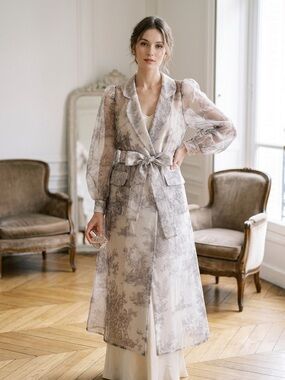 Korean Brand Sheer Organza Toile Pattern Dress Coat One Size